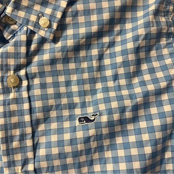 Vineyard Vines Performance Button Down Shirt Blue Gingham Size 7 Boy's Preppy - Picture 2 of 4